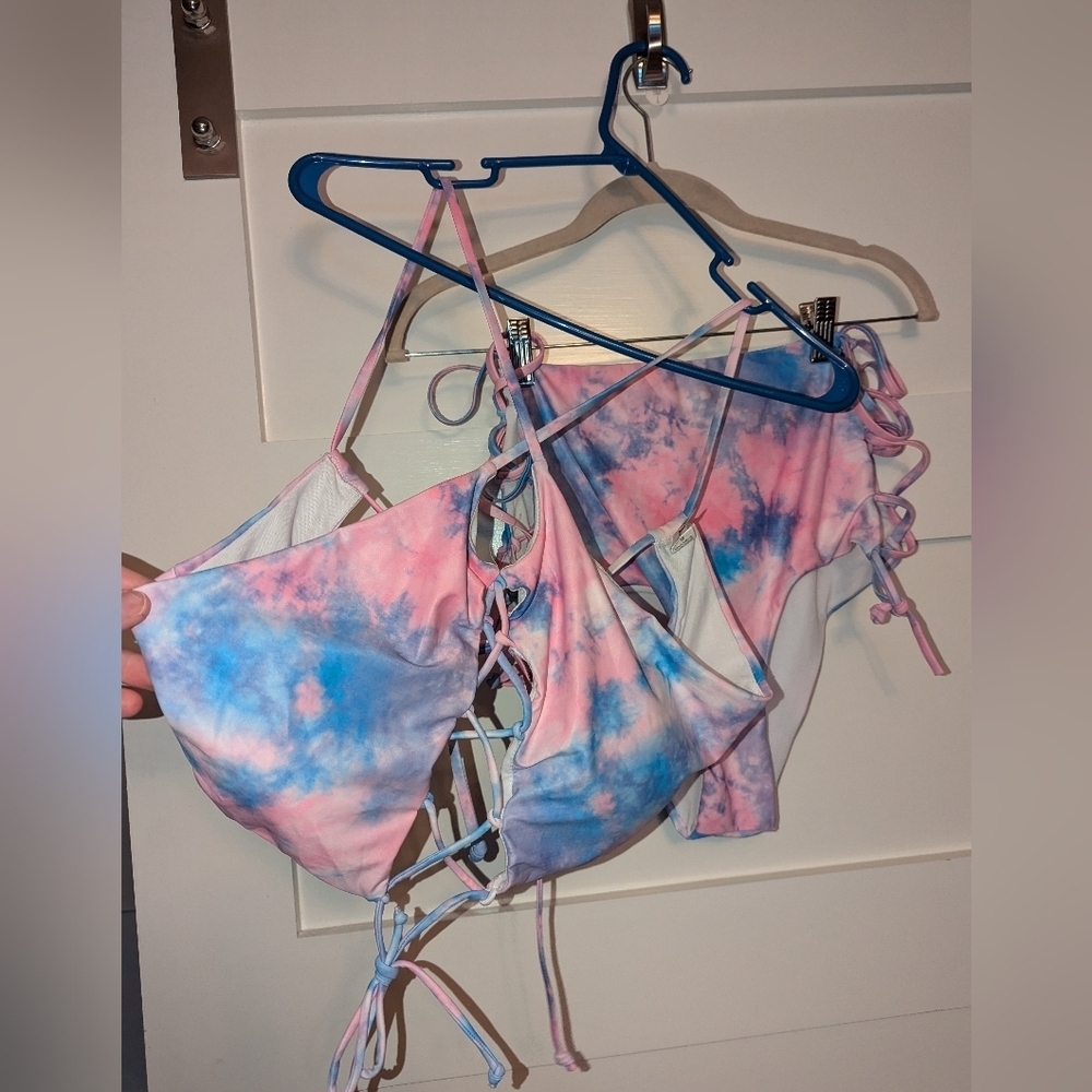 Girl and Sea Cotton Candy pink and blue strappy bikini size 2XL.